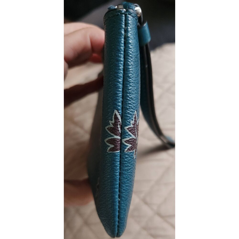 Coach Dark Teal Wristlet with Floral Design EUC (P) - Picture 4 of 9